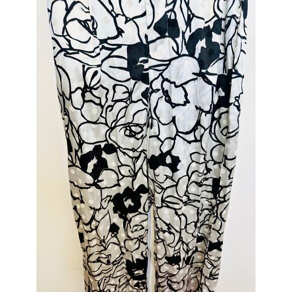 RONNY KOBO Black White Floral Printed Beachy Front Zip Button Fly Trouser Size 6 - Picture 9 of 14